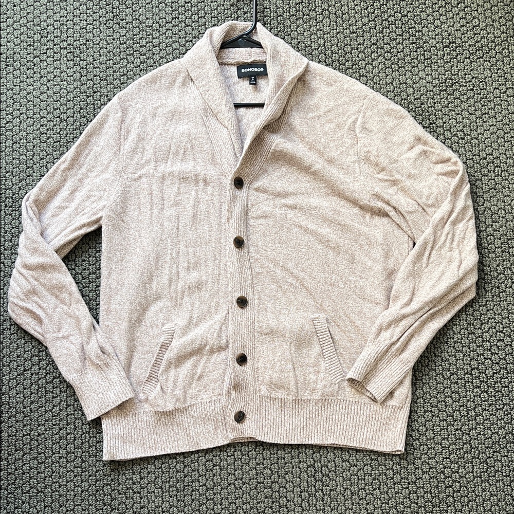 Bonobos Cream Tan Slim Button Cashmere Blend Cardigan Sweater